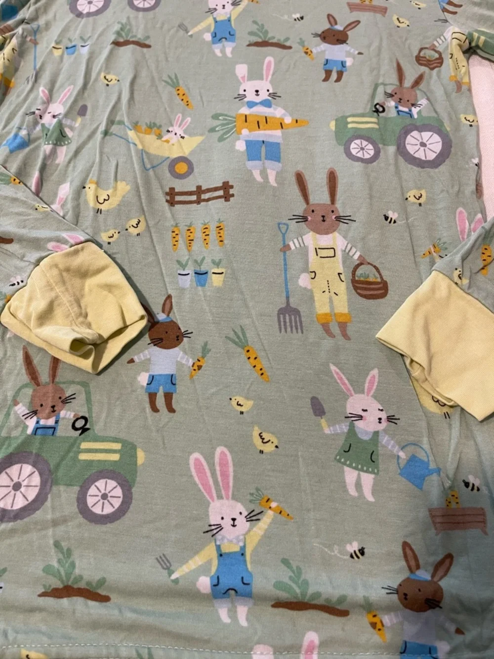 Little Sleepies Green Bunny Farm Pajama Set with Yellow Accents